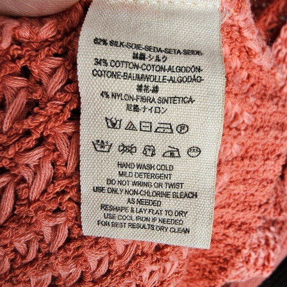 Free People "I'll Be Around" Coral Woven Silk Blend Fringe Open Cardigan - Picture 11 of 13